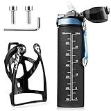 Kapsuen Flaschenhalter Fahrrad Set, Getränkehalter Fahrrad mit 610ml 700ml 750ml Wasserflasche, Schrauben, Leicht Stark Trinkflaschenhalter für MTB, Rennrad (Schwarz, 700ml-schwarz)
